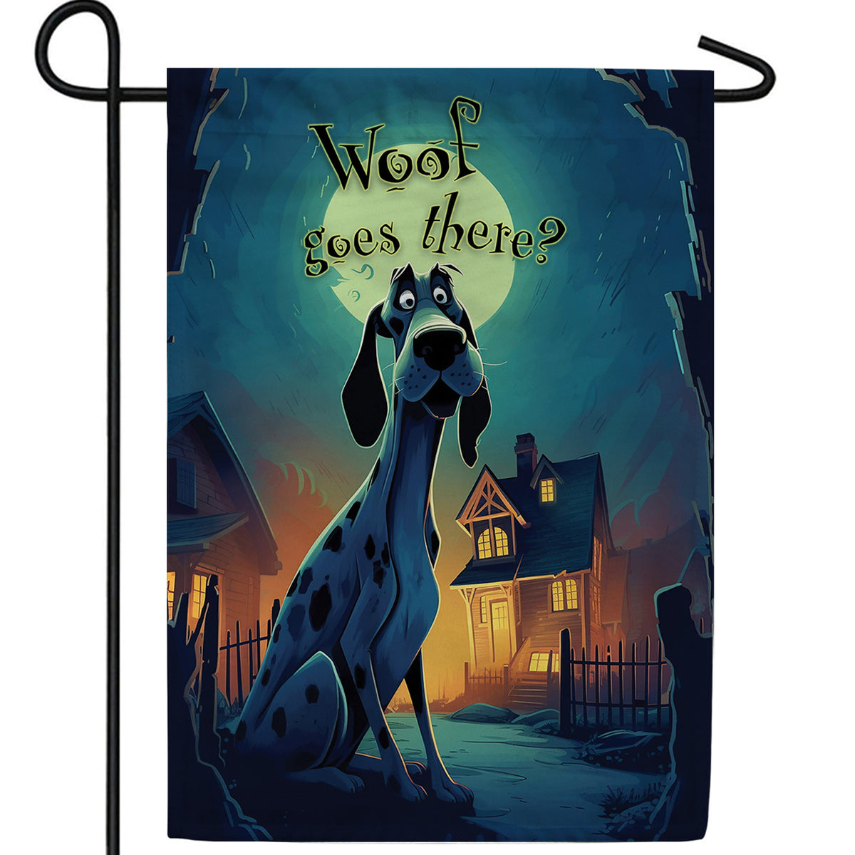 Woof Goes There? Double Sided Garden Flag