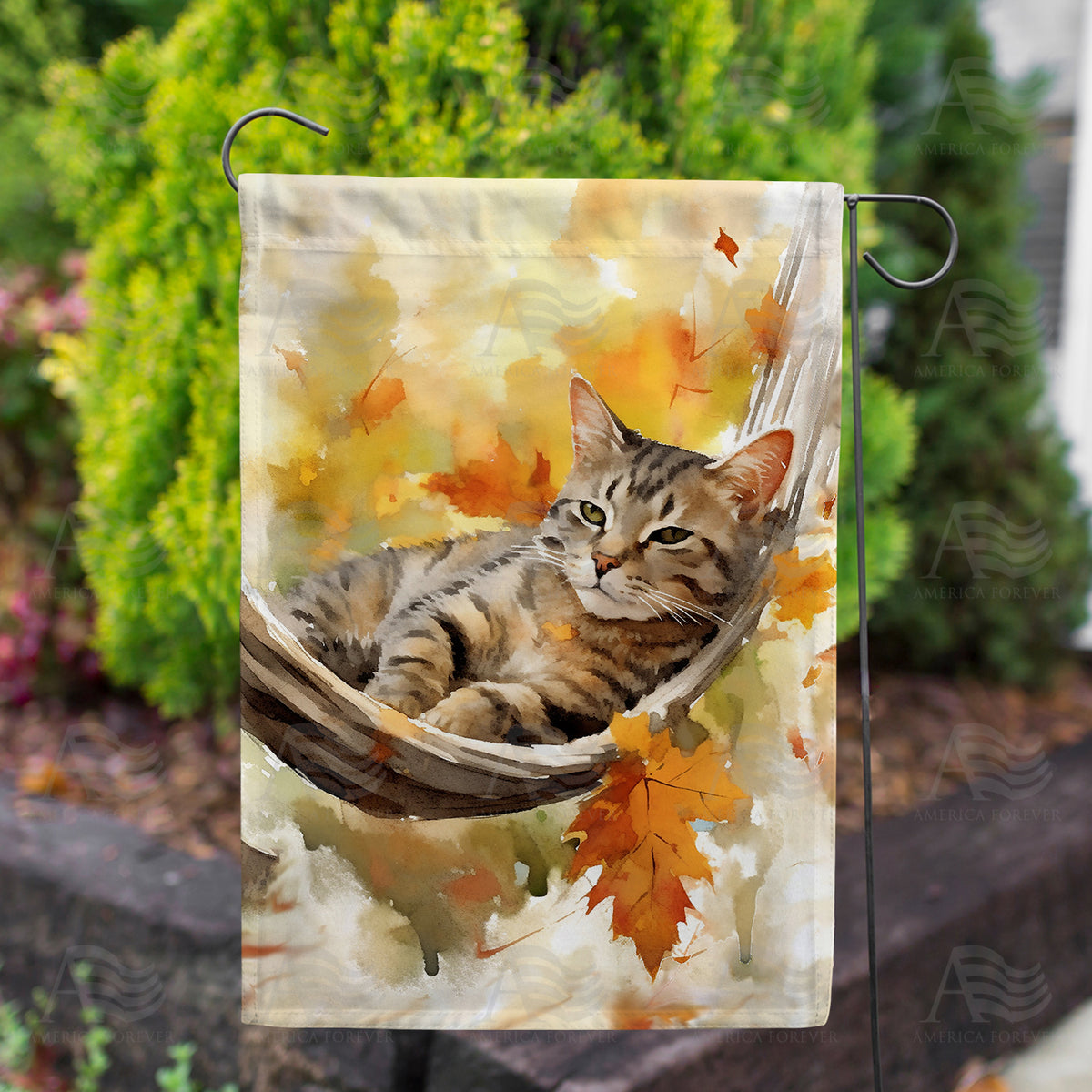 Cat Napping In Fall Double Sided Garden Flag