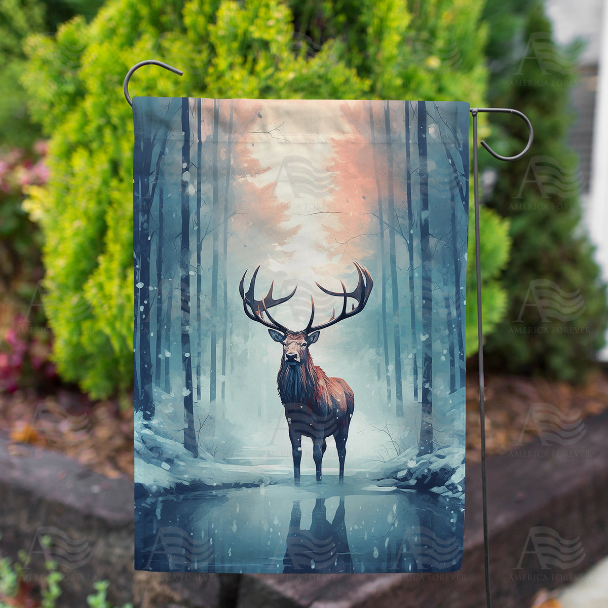 Winter Elk Double Sided Garden Flag