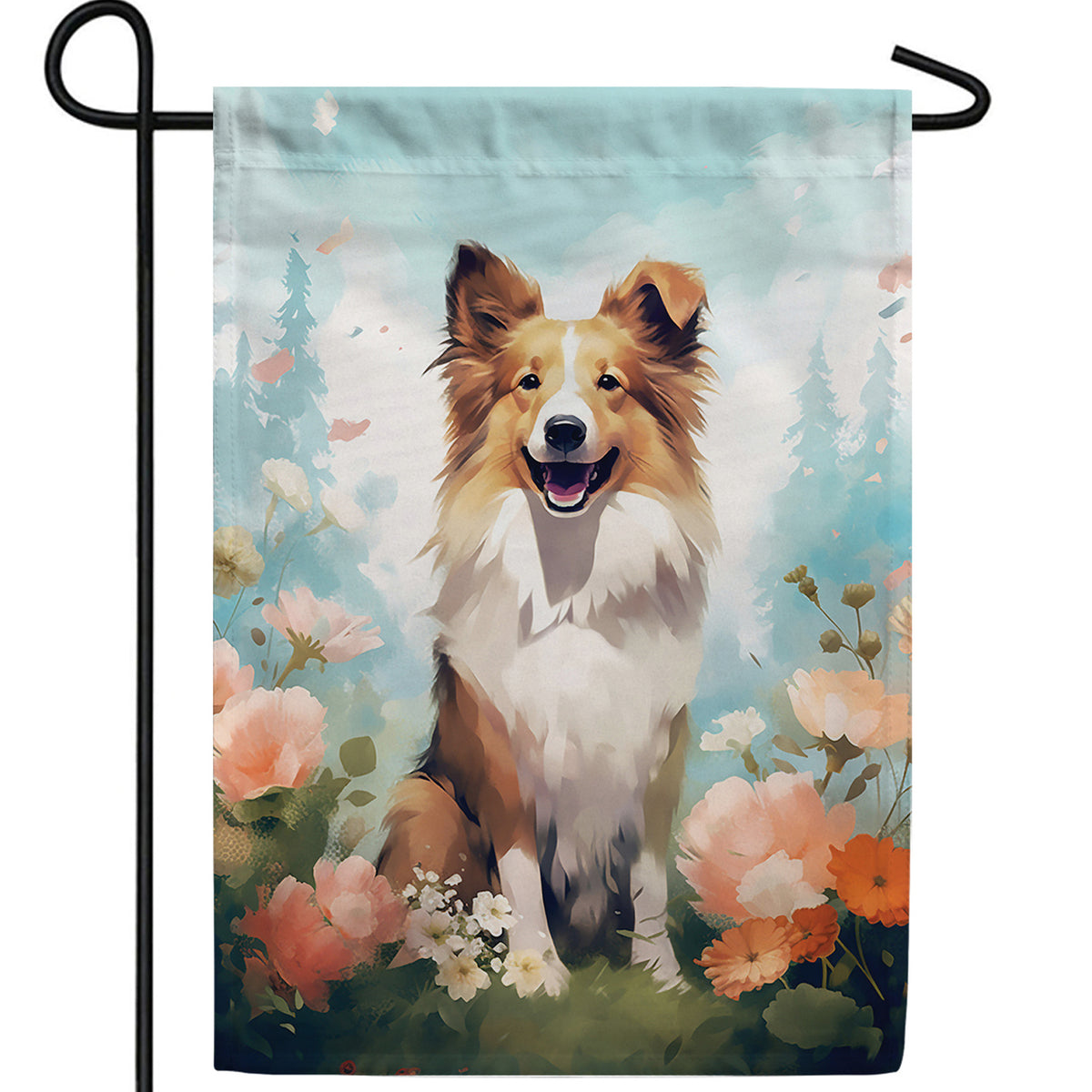 Collie Painting Double Sided Garden Flag