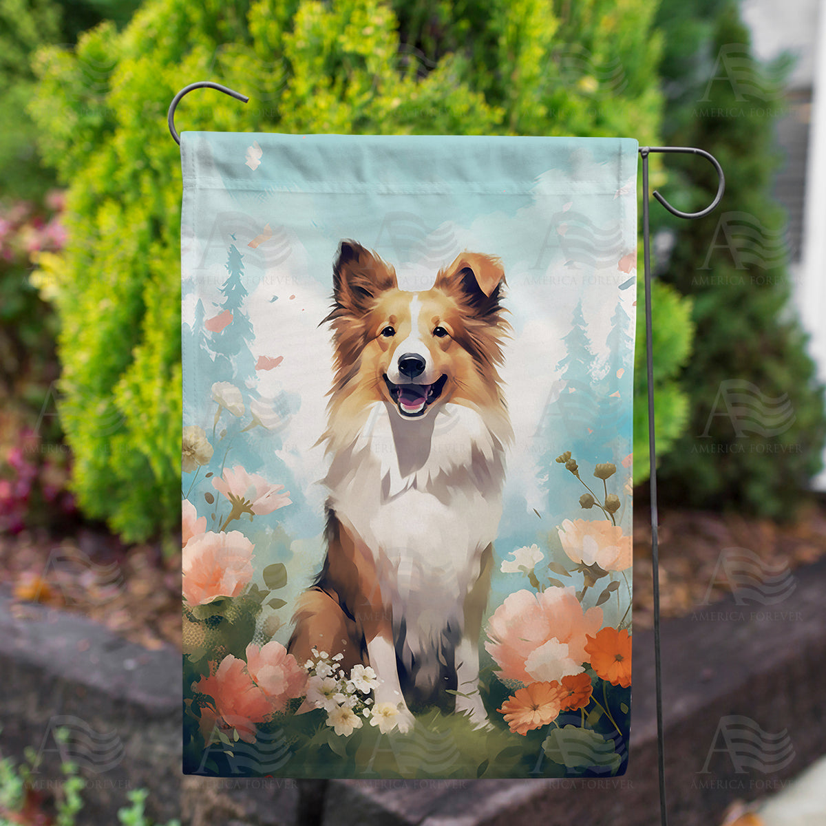 Collie Painting Double Sided Garden Flag