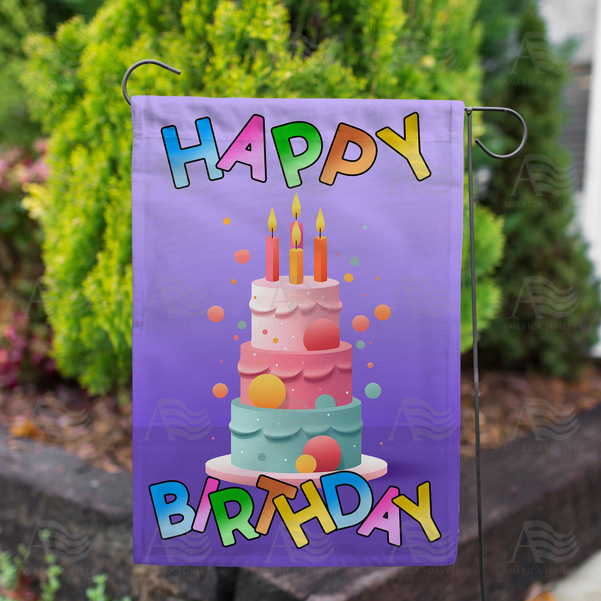 Three Tier Birthday Cake Double Sided Garden Flag