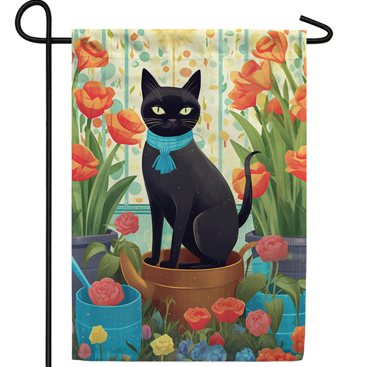Poised Black Cat Double Sided Garden Flag