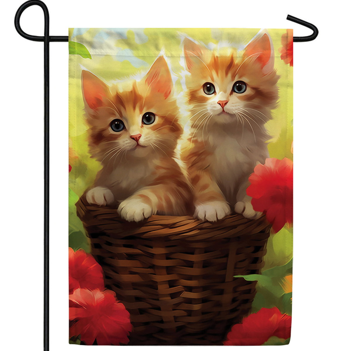 Cute Kittens in Basket Double Sided Garden Flag