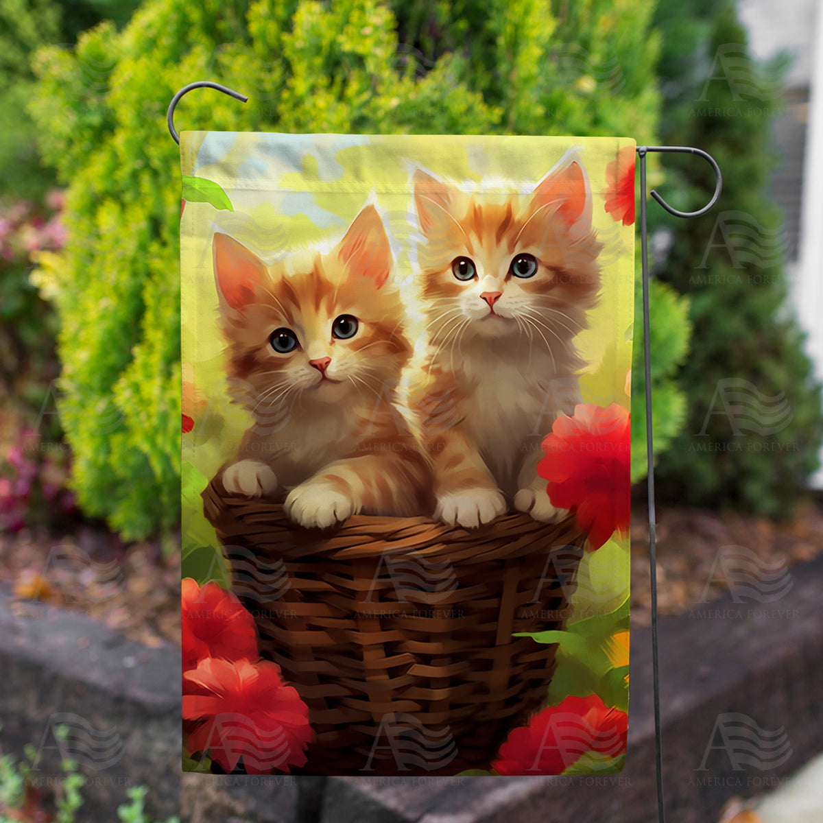 Cute Kittens in Basket Double Sided Garden Flag