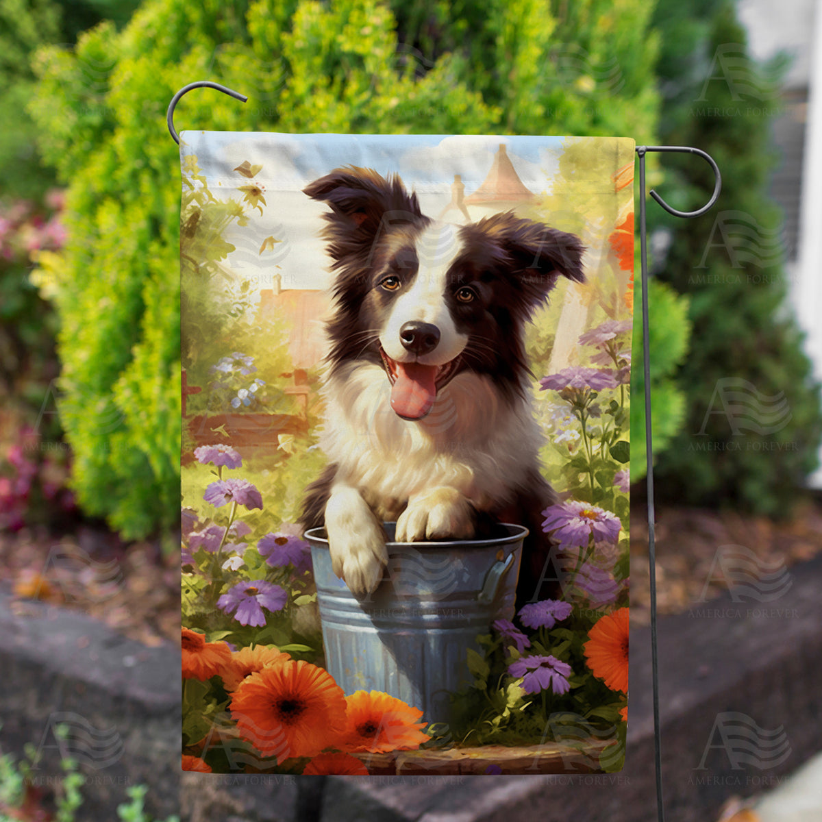 America Forever Border Collie Double Sided Garden Flag
