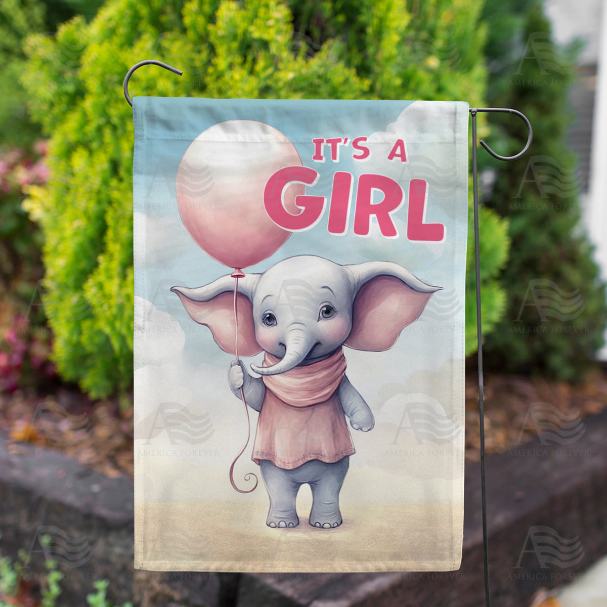 Baby Girl Elephant Double Sided Garden Flag