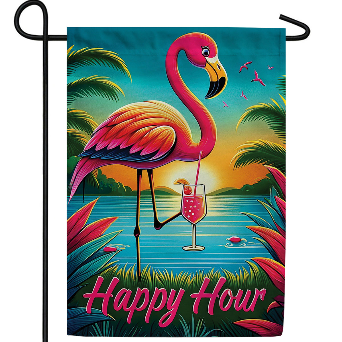 Happy Hour Flamingo Double Sided Garden Flag