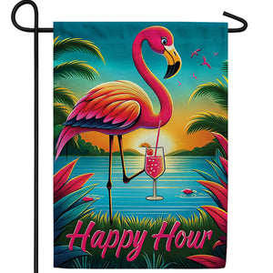 Happy Hour Flamingo Double Sided Garden Flag