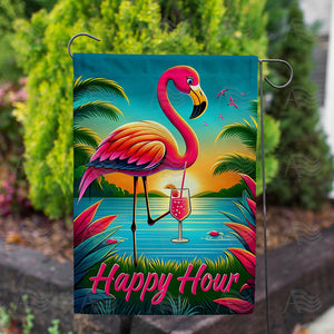 Happy Hour Flamingo Double Sided Garden Flag