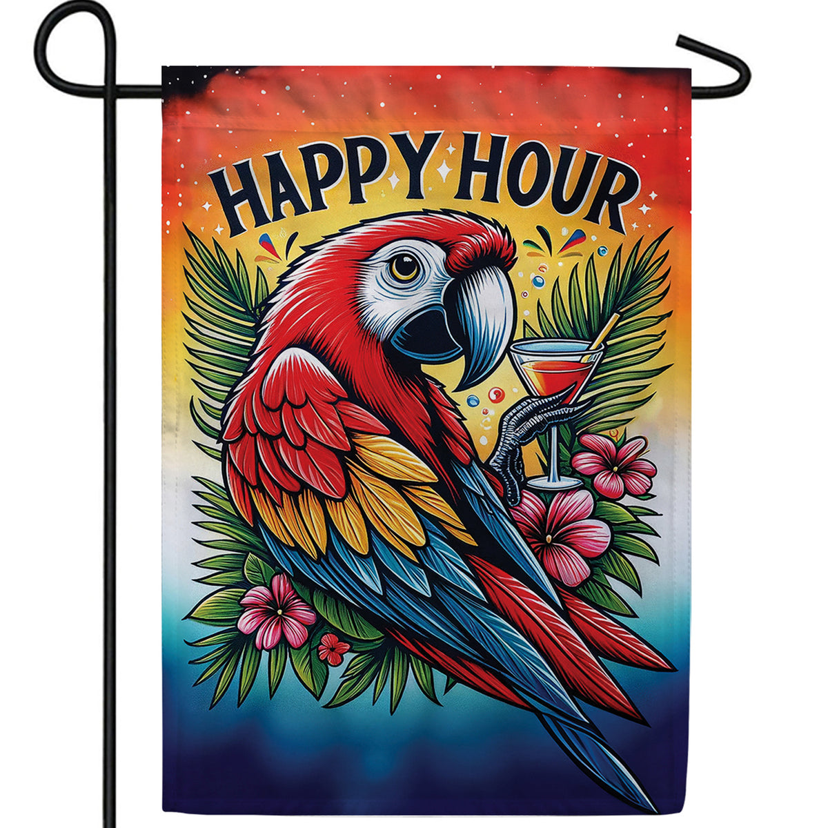 Happy Hour Parrot Double Sided Garden Flag