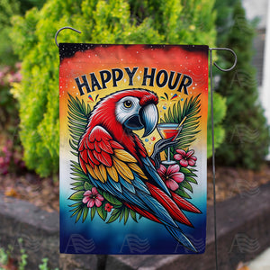 Happy Hour Parrot Double Sided Garden Flag