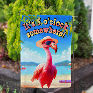 5 O'clock Flamingo Double Sided Garden Flag