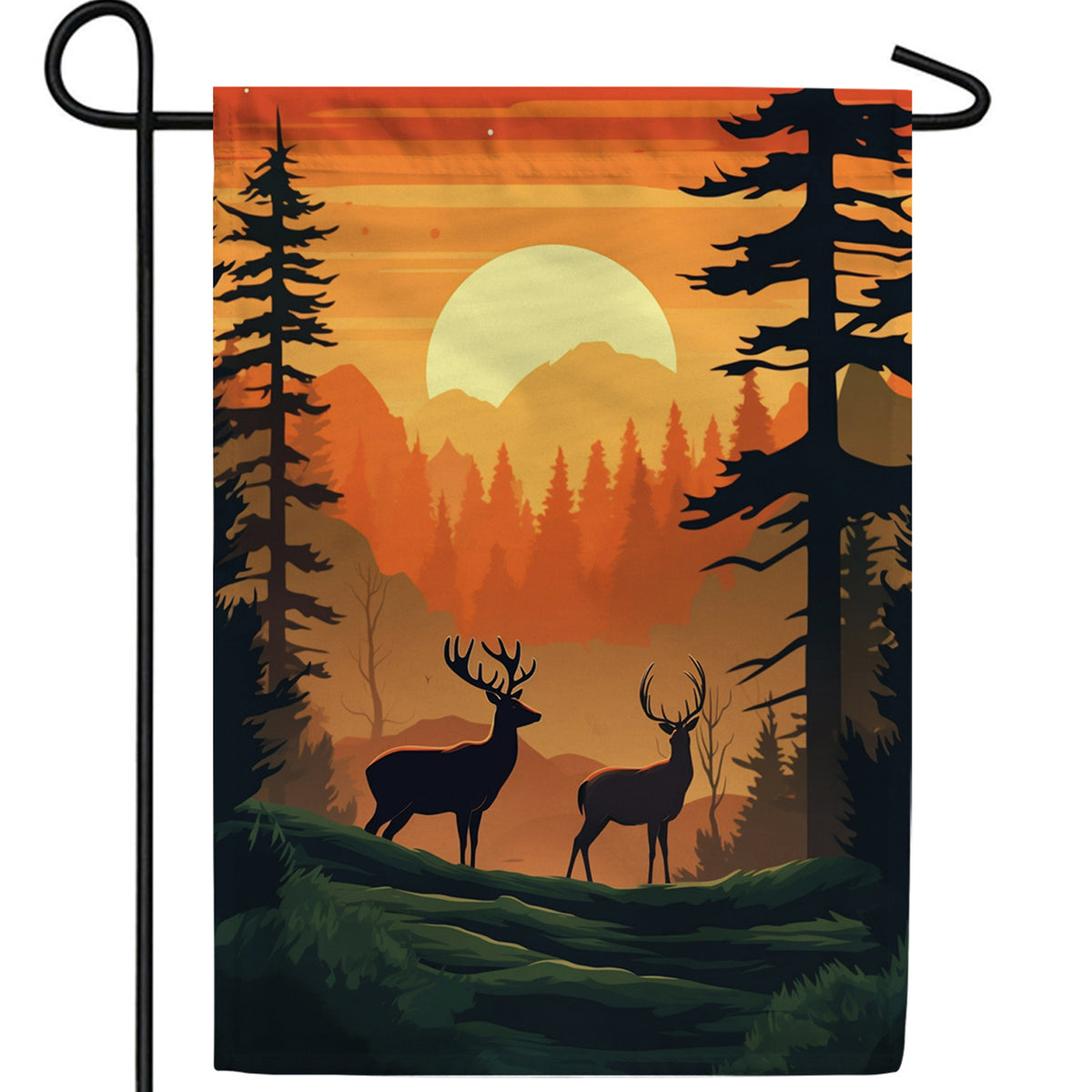 Deer At Sunset Double Sided Garden Flag