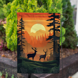 Deer At Sunset Double Sided Garden Flag