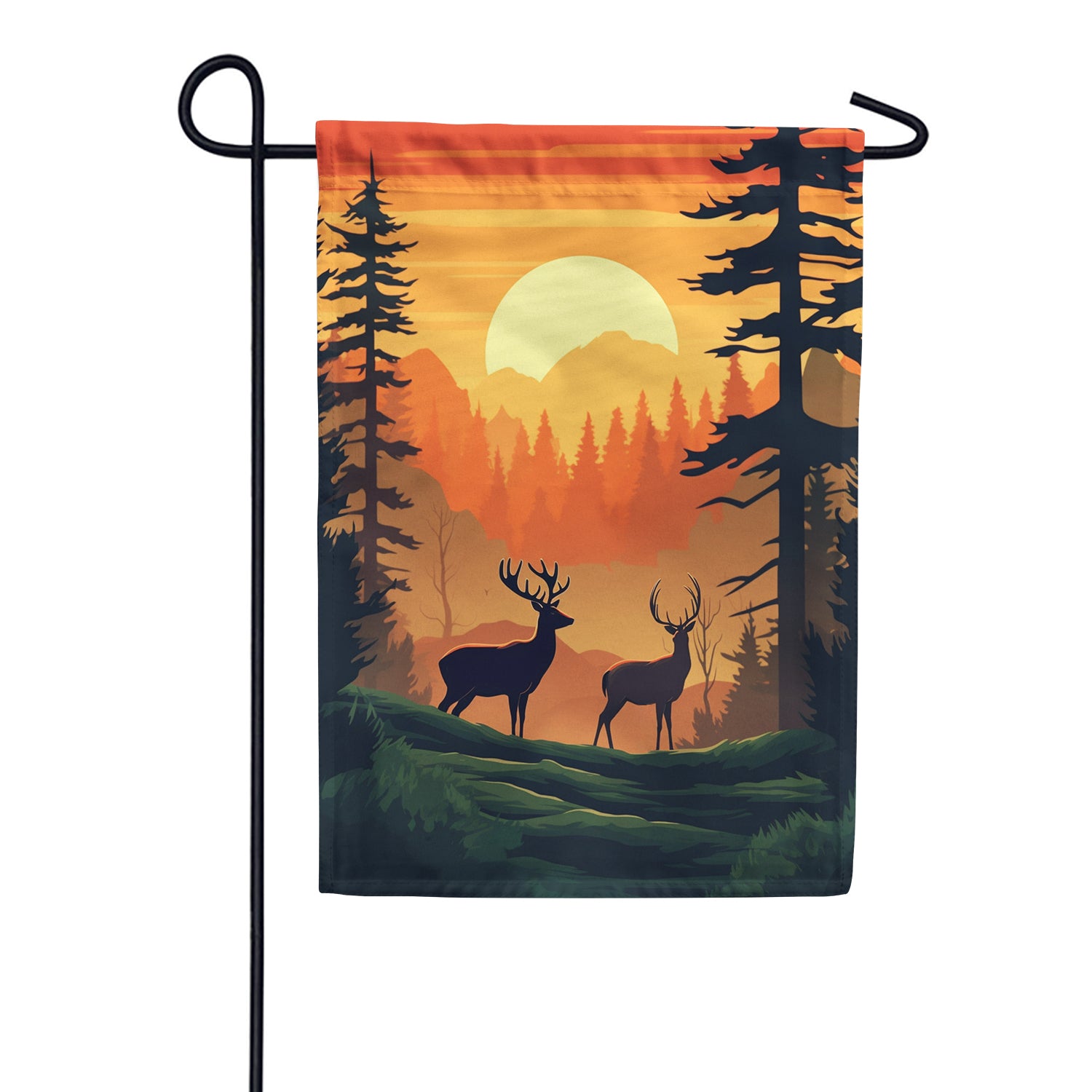 Deer At Sunset Double Sided Garden Flag