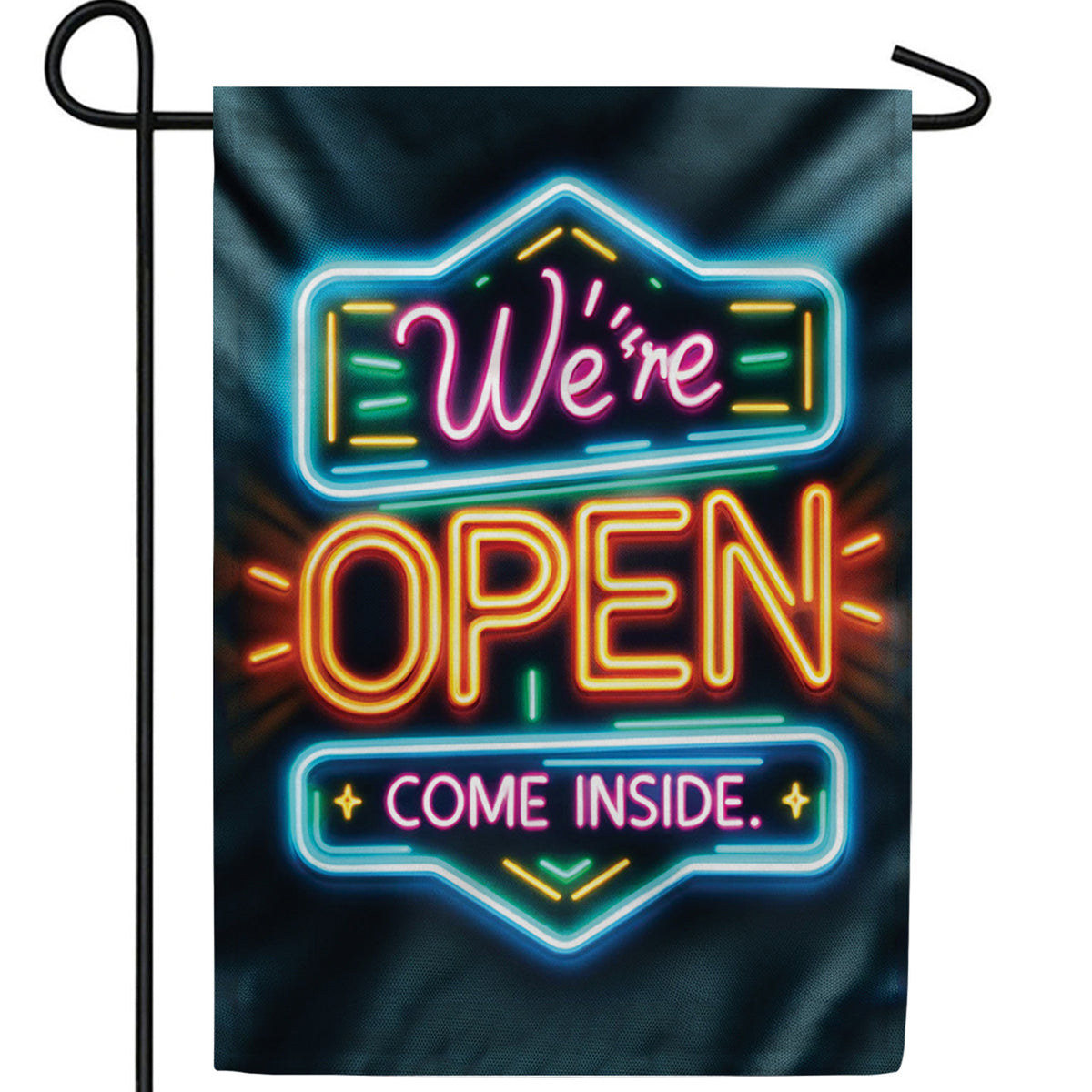 Neon Lights Open Sign Double Sided Garden Flag