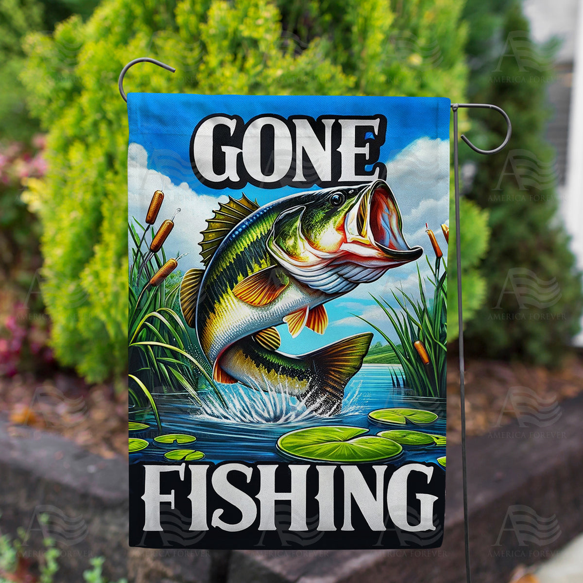 Lively Bass Fishing Adventure Double Sided Garden Flag