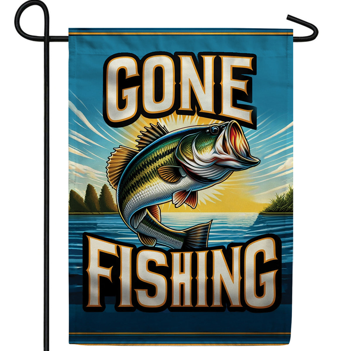 Sunset Bass Fishing Double Sided Garden Flag