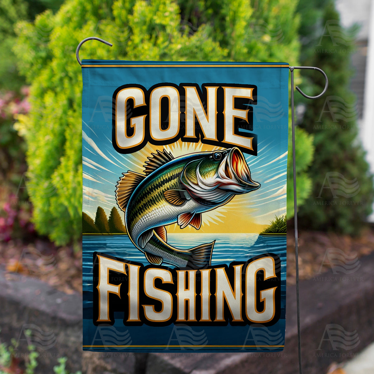 Sunset Bass Fishing Double Sided Garden Flag