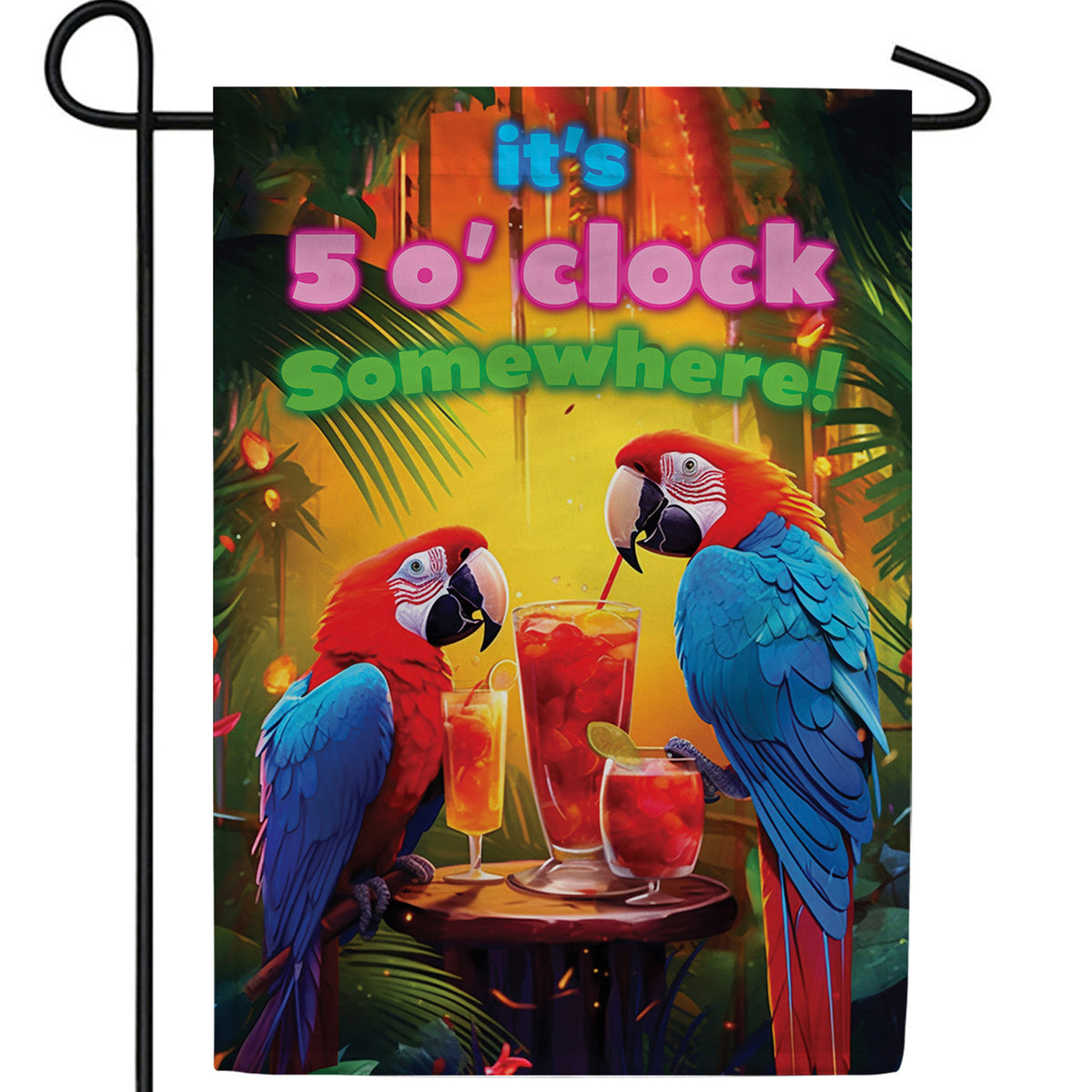 Tropical Parrots Cocktail Hour Double Sided Garden Flag