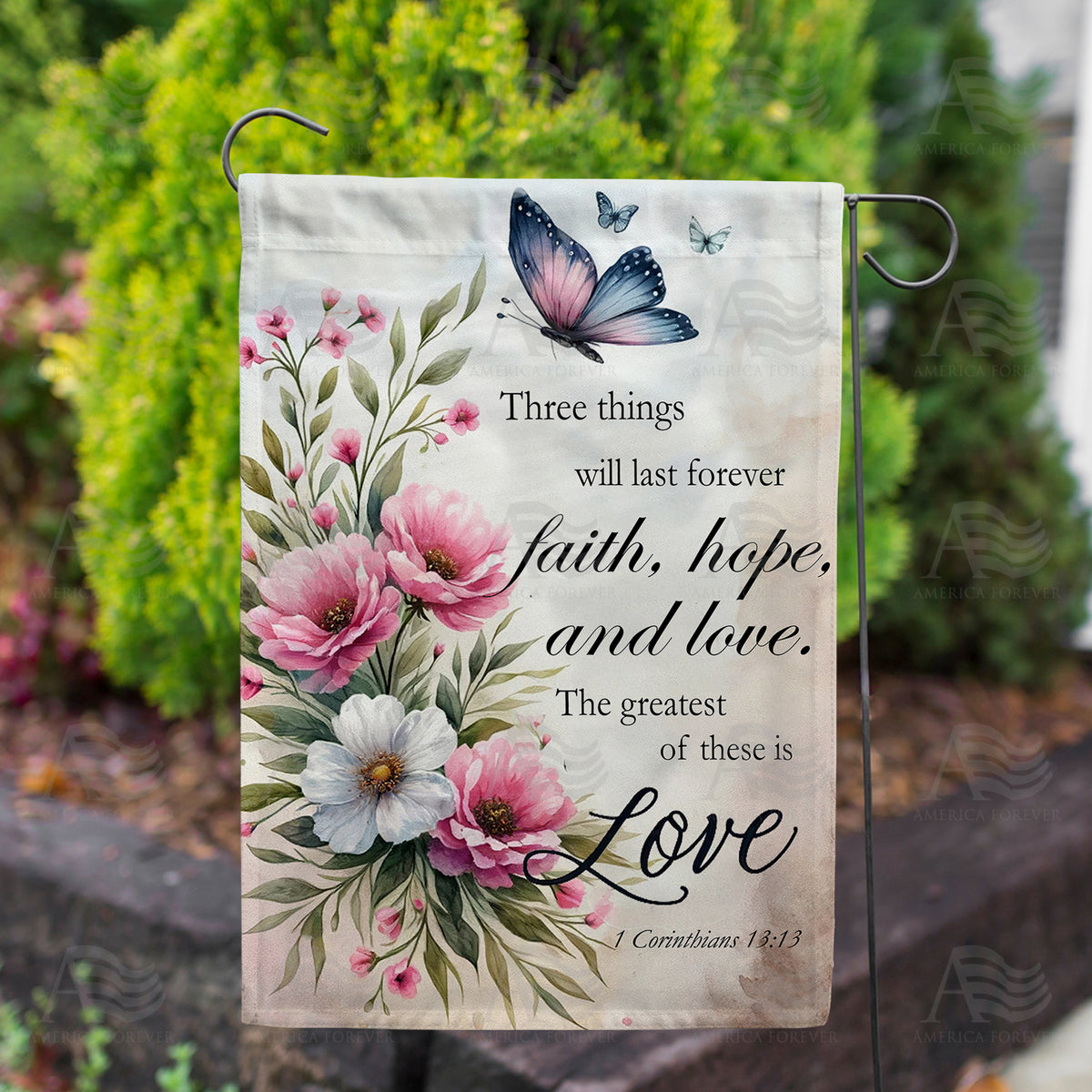 Butterflies and Blooms Love Verse Double Sided Garden Flag