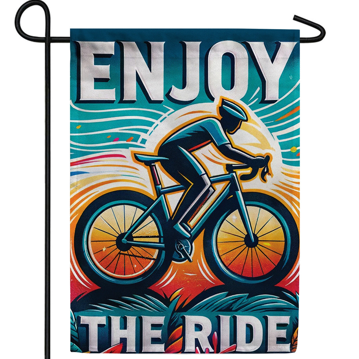 Retro Cyclist Sunset Ride Double Sided Garden Flag