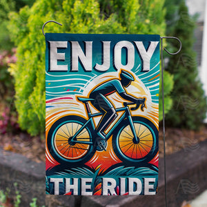 Retro Cyclist Sunset Ride Double Sided Garden Flag
