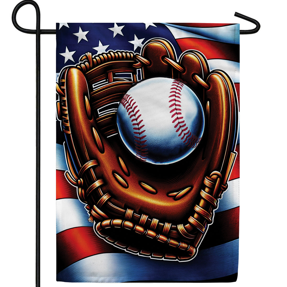 Patriotic Baseball Glove Double Sided Garden Flag