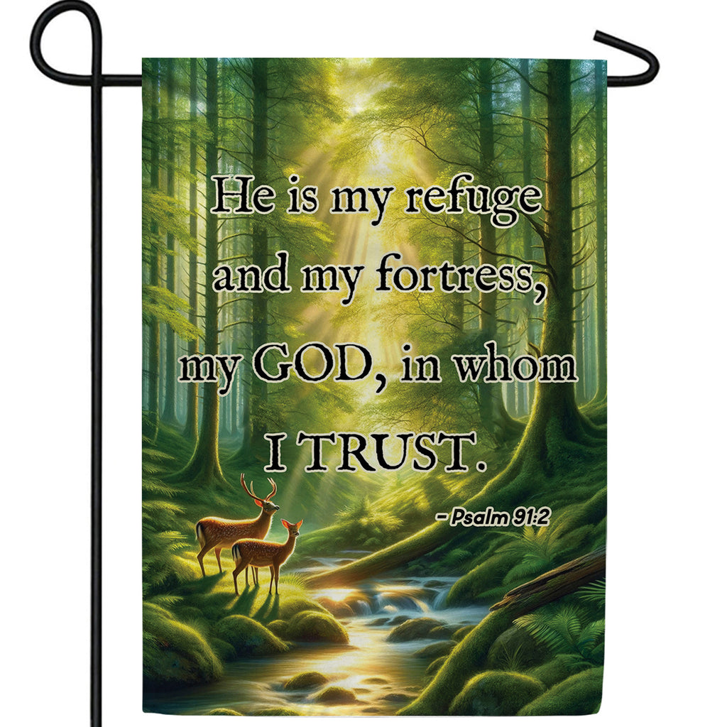 Forest Refuge Biblical Verse Double Sided Garden Flag