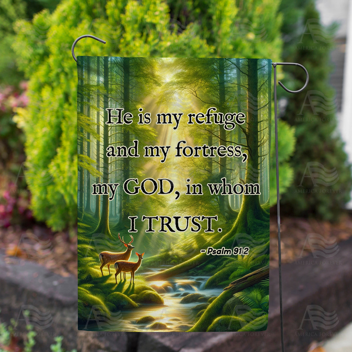 Forest Refuge Biblical Verse Double Sided Garden Flag