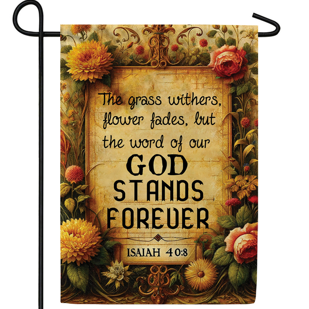 Eternal Word Floral Scripture Double Sided Garden Flag