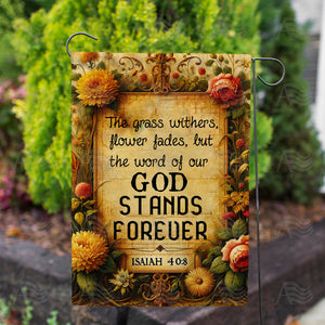Eternal Word Floral Scripture Double Sided Garden Flag