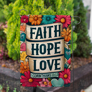 Faith Hope Love Scroll Double Sided Garden Flag