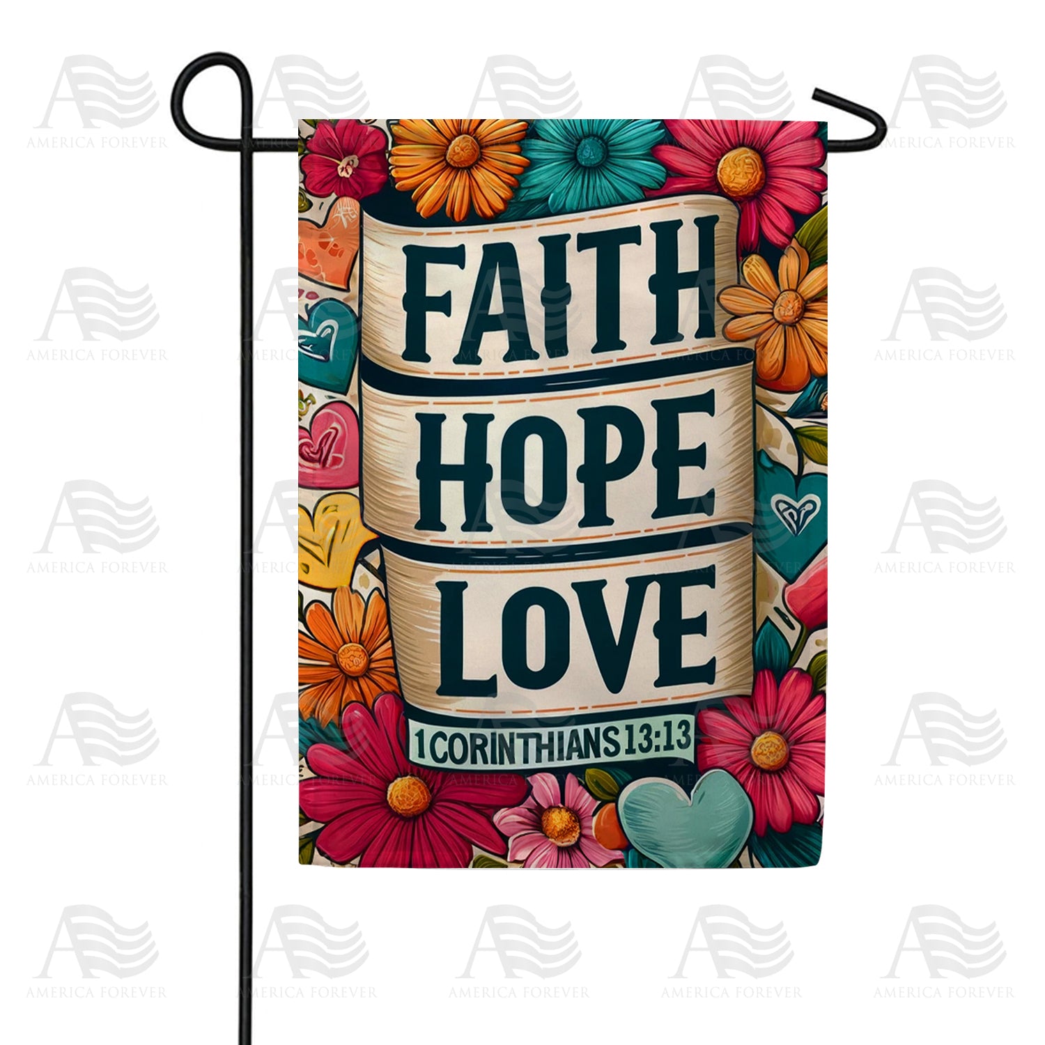 Faith Hope Love Scroll Double Sided Garden Flag