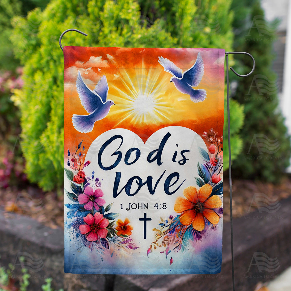 God Is Love Doves Double Sided Garden Flag