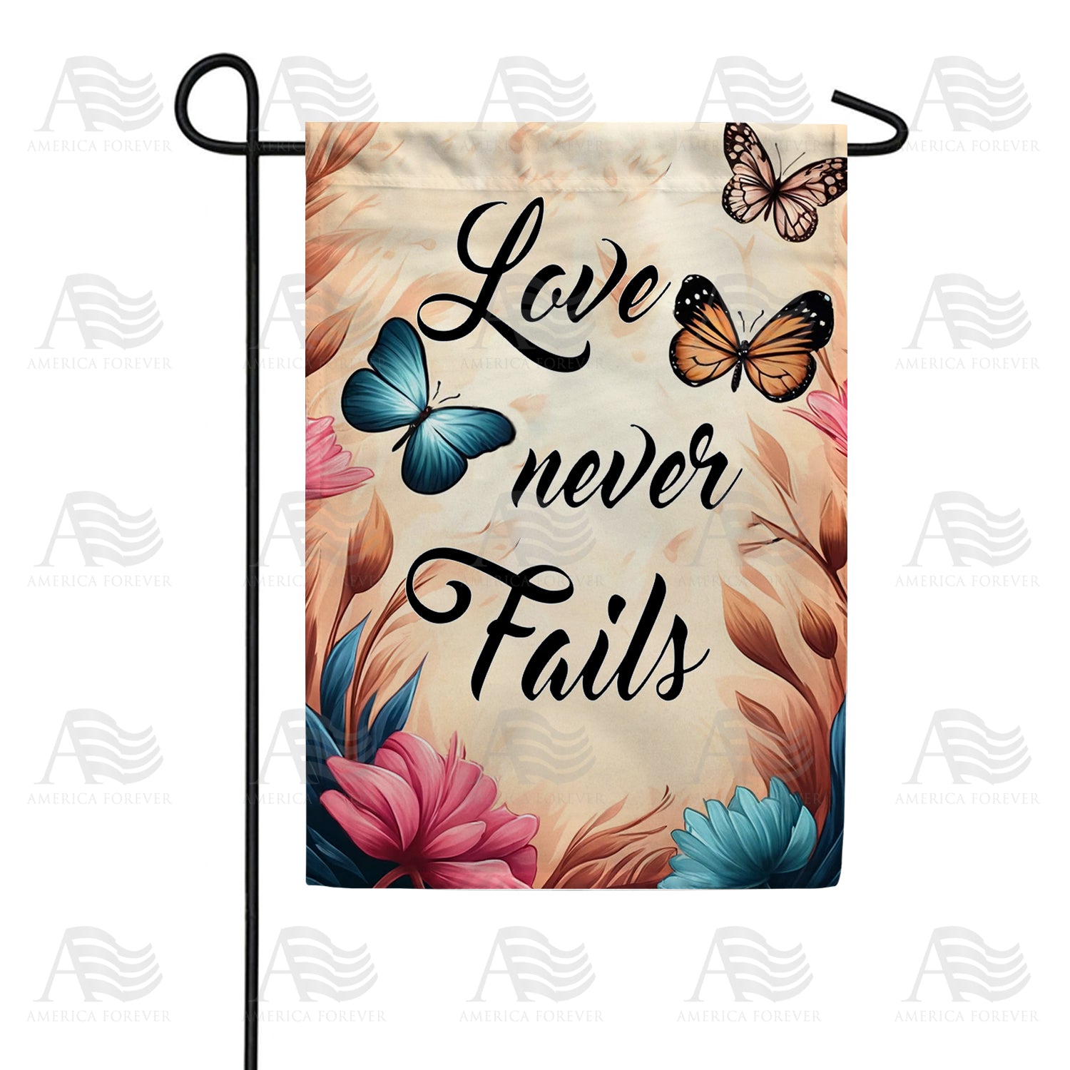 America Forever Love Never Fails Double Sided Garden Flag