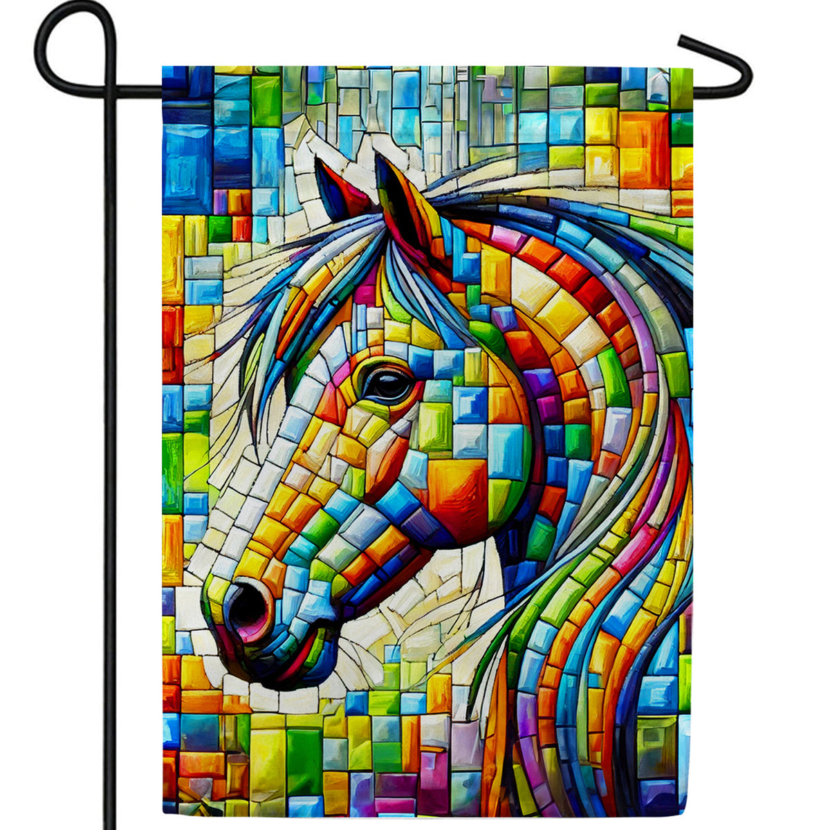 Colorful Mosaic Horse Double Sided Garden Flag