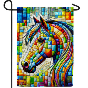 Colorful Mosaic Horse Double Sided Garden Flag