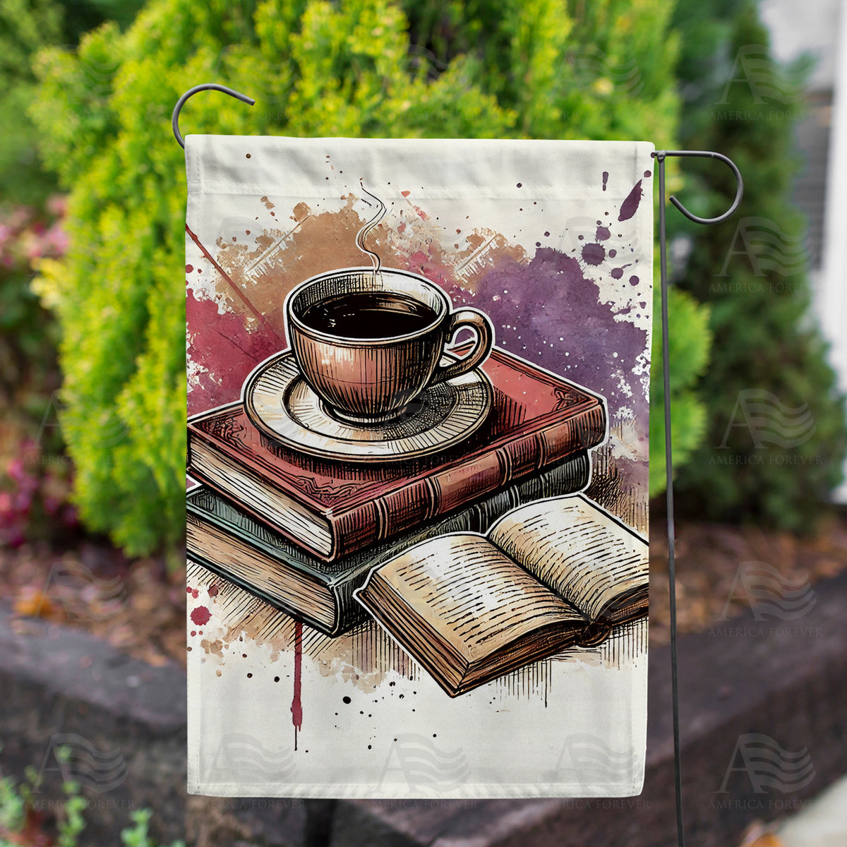 Coffee and Books Double Sided Garden Flag