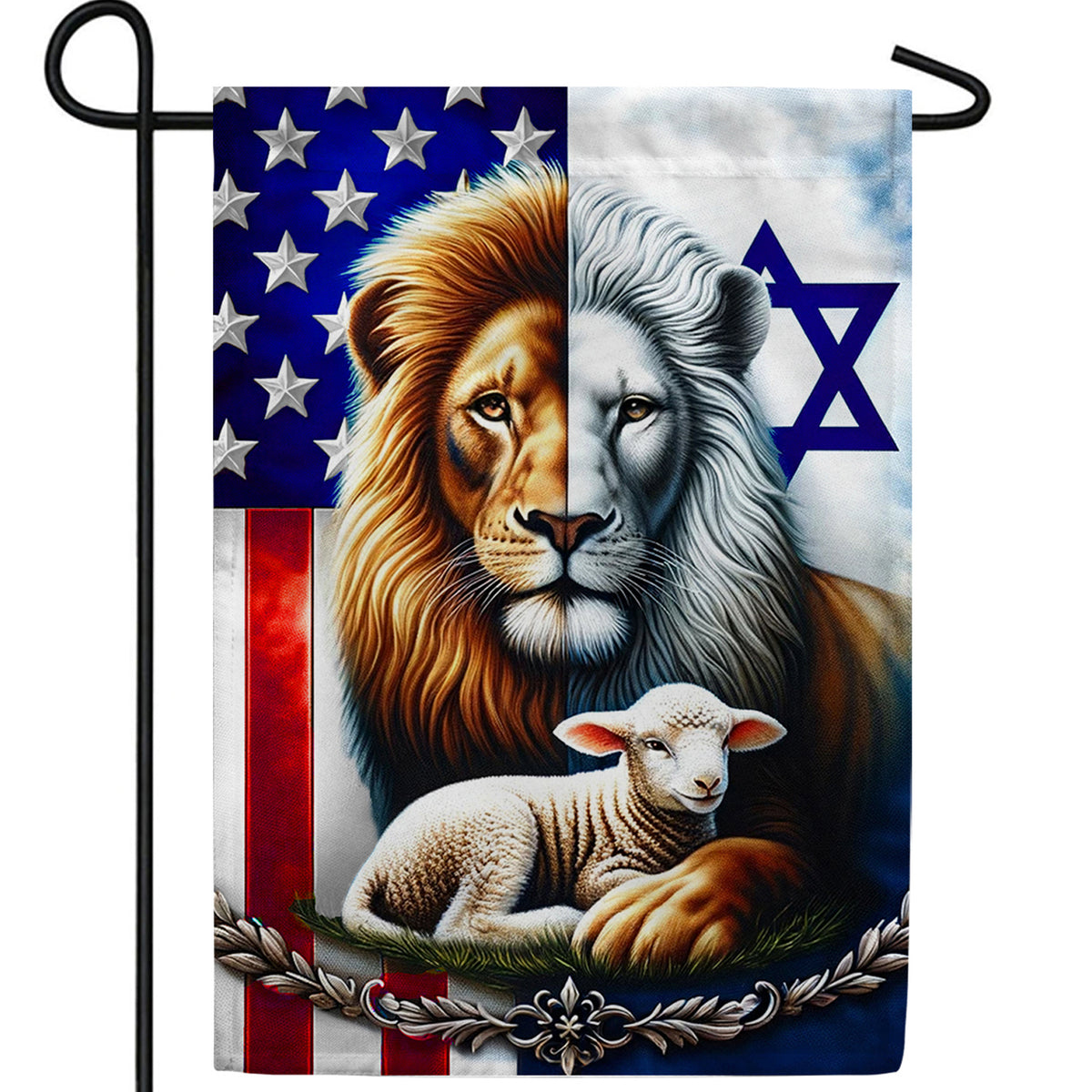 Lion and Lamb USA Israel Double Sided Garden Flag