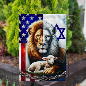 Lion and Lamb USA Israel Double Sided Garden Flag