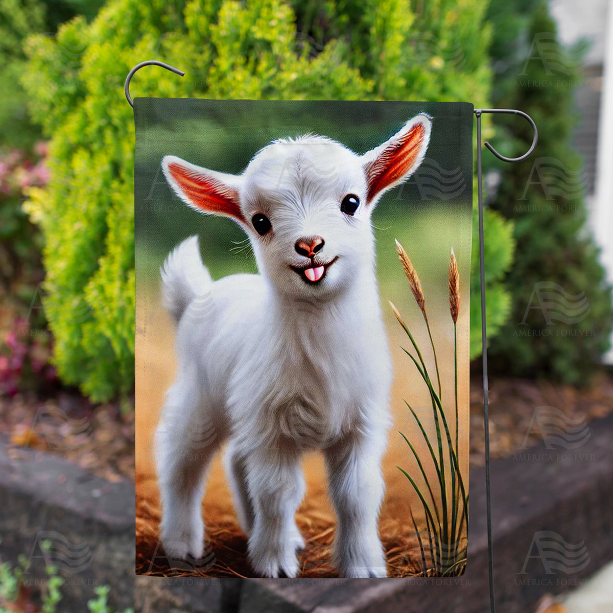 Smiling Baby Goat Double Sided Garden Flag