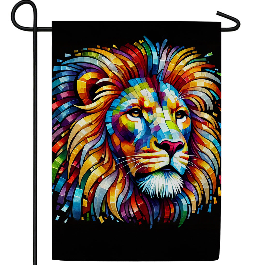 Colorful Mosaic Lion Double Sided Garden Flag