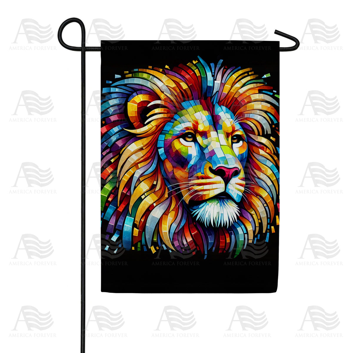 Colorful Mosaic Lion Double Sided Garden Flag