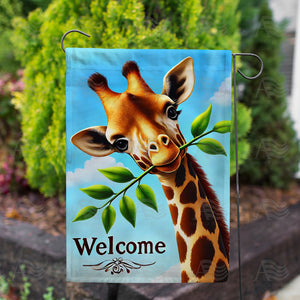 Welcome Giraffe Double Sided Garden Flag
