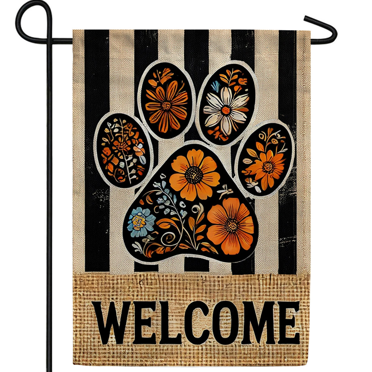 Floral Paw Print Welcome Double Sided Garden Flag