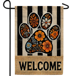 Floral Paw Print Welcome Double Sided Garden Flag