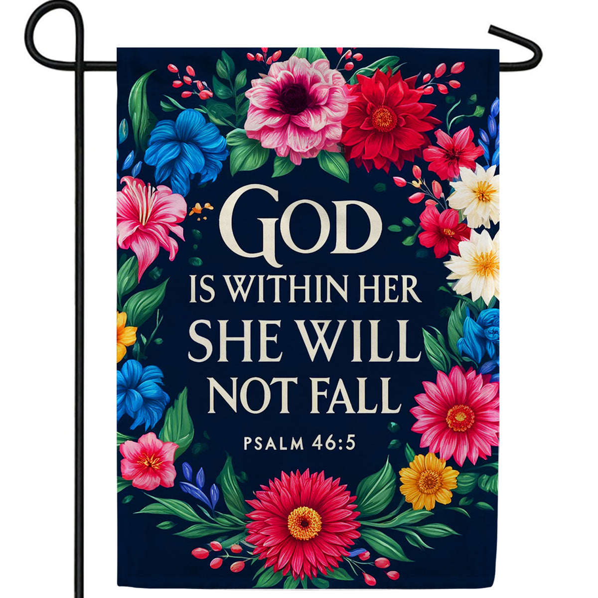 God Is Within Her Flag Floral Double Sided Garden Flag