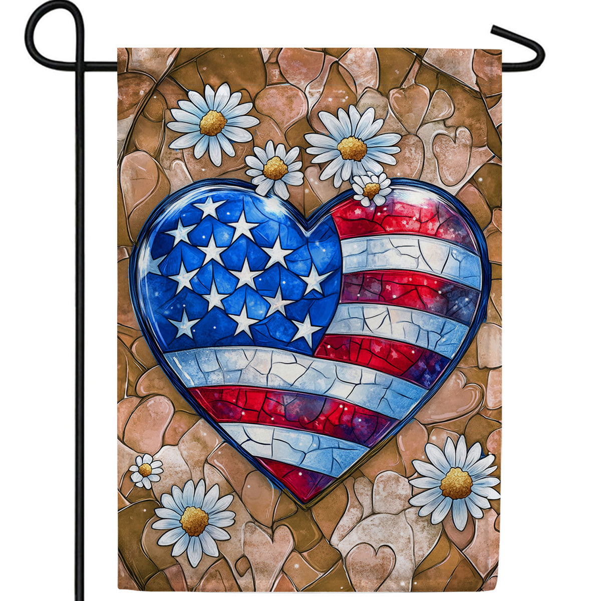Patriotic Heart Daisies Double Sided Garden Flag